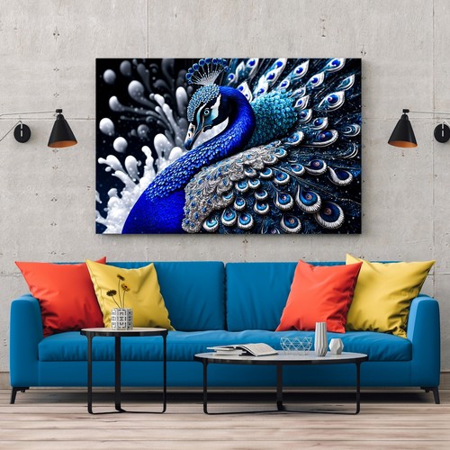 Quadro pavone blu animale