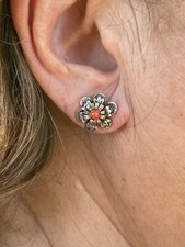 Orecchini antichi corallo oro 9kt argento e corallo Sciacca 