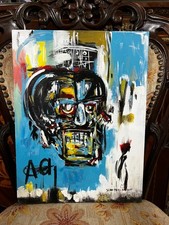 Jean-michel Basquiat - Stupendo dipinto olio su tela - timbrato - firmato - A1
