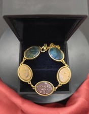 Bracciale artigianale acciaio placcato oro con marmi antica Roma