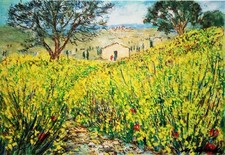 Michele Cascella - Ginestre di primavera - Serigrafia su tela - con certificato.