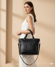 Borsa Tote In Vera Pelle Nera