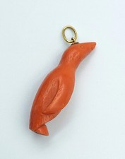 ANTICO CIONDOLO ORO 18 KT GIALLO DI CORALLO ARANCIONE CORALLO PINGUINO VINTAGE 