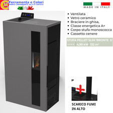 Stufa a Pellet SLIM 5Kw Ventilata GRIGIO A+ 4 STELLE Alto Rendimento 96,4% 132m3