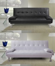 DIVANO LETTO SOFA' 3 POSTI RECLINABILE ECOPELLE NERO DOPPIO 194x110 APRIBILE ITA