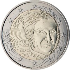 FRANCIA 2 EURO COMMEMORATIVO  2018 -SIMONE VEIL   -FDC BU UNC FROM ROLLS
