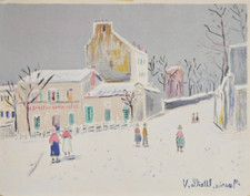 Maurice Utrillo (Parigi 1883 - Dax 1955) Stampa Litografia Lapin-Agil nevoso