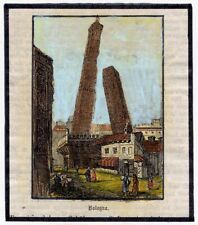 Veduta di Bologna con le due torri - Incisione su legno da pubblicazione '800