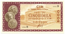5000 LIRE CONSORZIO ITALIANO MANUFATTI CIM ROMA PALAZZO DI VETRO 1958 FDS