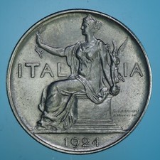 VITTORIO EMANUELE III BUONO DA 1 LIRA 1924 ITALIA SEDUTA NICHEL COIN FDC