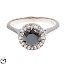 Anello oro bianco 18 kt 750 Diamante nero 1 ct diamanti  0,30 ct -Nuova Colle...