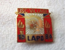 Distintivo spilla LOS ANGELES 1984 Olimpiadi LAPD USC VILLAGGIO TROJANS  