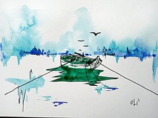 acquerello originale mare con