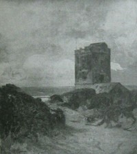 stampa antica ROMA - TORRE VAIANICA pittore ONORATO CARLANDI 1941 Fiumicino