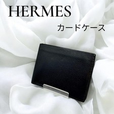 HERMES Card Case Black Leather