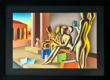 Mark Kostabi - olio su tela 40x60cm con autentica su foto metafisico amicizia