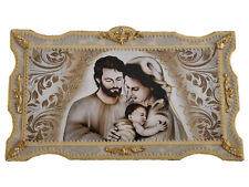 QUADRO CAPOLETTO CORNICE IN LEGNO PANNA E FOGLIA ORO CON SACRA FAMIGLIA 