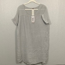 Abito Lungo L'Arno 100% Lino Grigio Manica ad Aletta Nuovo Con Etichetta Tg L