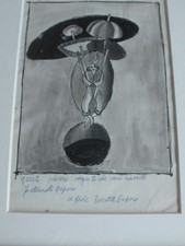 Fortunato DEPERO, disegno originale a china PUPAZZO CON OMBRELLI, circa 1920