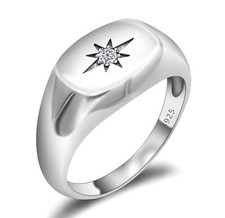 Anello Argento 925 Uomo Donna Unisex Fedina Oro Bianco Chevalier Quadrato Stella