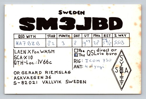 Radioamatore qsl qso sm3jbd - radioamatore,