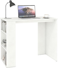 Scrivania Salvaspazio, Bianca, Scrivania Ufficio Porta Computer, PC, Con 3 Scomp