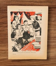 Quadro litografia vintage anni 40 ragazze guide campeggio viaggio caverna legno