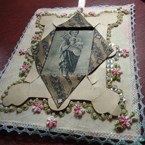 Santino antico incastonato - , in