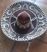 Cappelo SOMBRERO MESSICANO per serenata- marrone con ricami bianchi Vintage