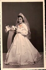 1940ca FOTO DI BAMBINA DURANTE LA PRIMA COMUNIONE - FOTO DEPPI LOANO SAVONA