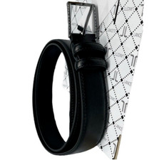 CINTURA IN PELLE UOMO NERA FIRMATA 110/125CM REGOLABILE CON FIBBIA AD ARDIGLIONE