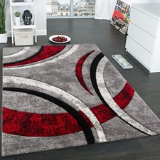 Tappeto Di Design Con Bordo Definito Motivo A Righe Grigio Nero Rosso Screziato