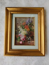 Stampa in cornice barocca dorata con passepartout a filo dorato, fiori [1]