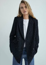 Massimo Dutti Blazer Donna Doppiopetto Plaid Nero Italia Taglia L