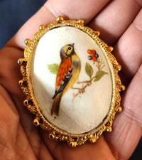 spilla vintage americana anni 60  ovale con uccellino - vtg  brooch