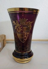 Vaso vintage boemo dipinto a mano stemma viola oro e argento 10 x 6,25 senza chip