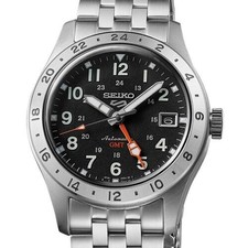 Orologio Seiko 5 Sports Automatic GMT quadrante nero bracciale acciaio SBSC011