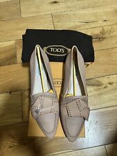 Tod's ballerine scarpe basse borchie mocassini a punta pelle beige 37,5 UK 4,5