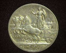 ITALY 1908-R 2 LIRE .2685 ASW