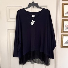 Camicetta Planet by Lauren G Navy in microfibra a rete nuova con etichetta