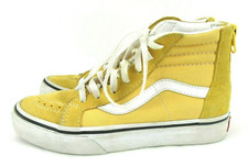Vans Skateboard Hi-Top Kids Size 8 Girls Zip Back Sneakers Yellow White Suede 