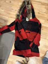 Woolrich Red Black Plaid Fur