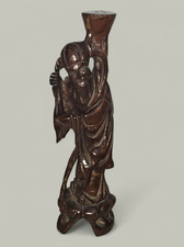 Scultura Cinese in Legno Massello Intagliato - Saggio Immortale Shoulao Vintage