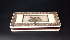 SCATOLA A SOFFIETTO ANTICA PER  CUCITO RICAMO CANE SPANIEL NECESSAIRE BOX