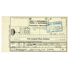 Ferrovie biglietto treno FS. Prenotazione 1a classe Milano C Lugano EC 274. 1980