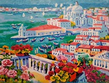 Quadro opera olio acrilico su tela 30x40 venezia dipinto no faccincani athos 