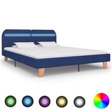 Giroletto con Luci LED Blu in Tessuto 160x200 cm Imbottito Telaio Letto vidaXL