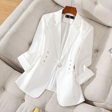 Blazer Donna Bianco Elegante Giacca Lunga Con Bottoni Decorativi Chic CF51567