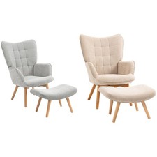 HOMCOM Poltrona Relax con Pouf Poggiapiedi in Velluto a Costine Schienale Alto