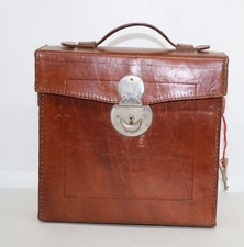 borsa vintage porta macchina fotografica, rigida, in pelle color cuoio